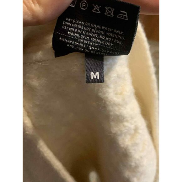 Aran V-Neck Cream Cable Knit Brown Button Merino Wool Cardigan w/ Pockets, M - Picture 4 of 6